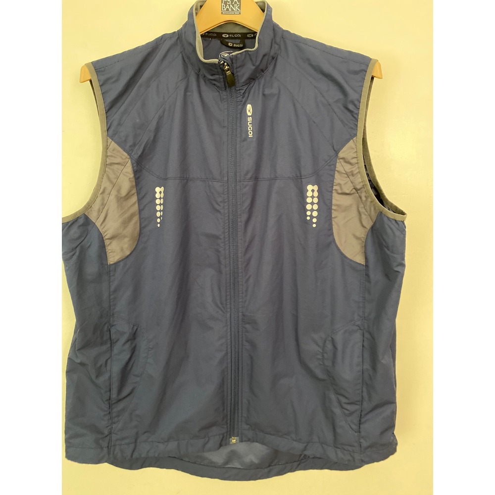 Sugoi Cycling Run Vest Mens 2X Blue Full Zip Mesh Back Reflective Biking Gilet
